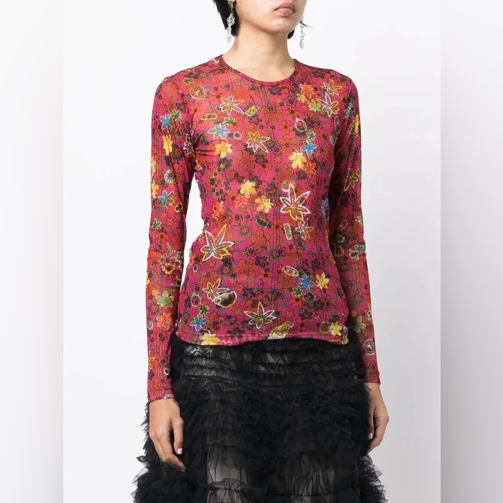 Molly Goddard Multicolor Freddie Blouse Mesh Floral Top 12